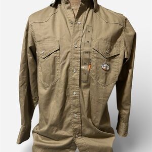 RASCO FR750  Long Sleeve Button Down Shirt Mens Medium Khaki NWT
